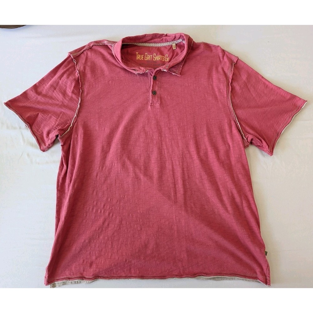 True Grit Shirts Co Mens XL Red Raw Edge Utility Polo Shirt Short Sleeve Cotton